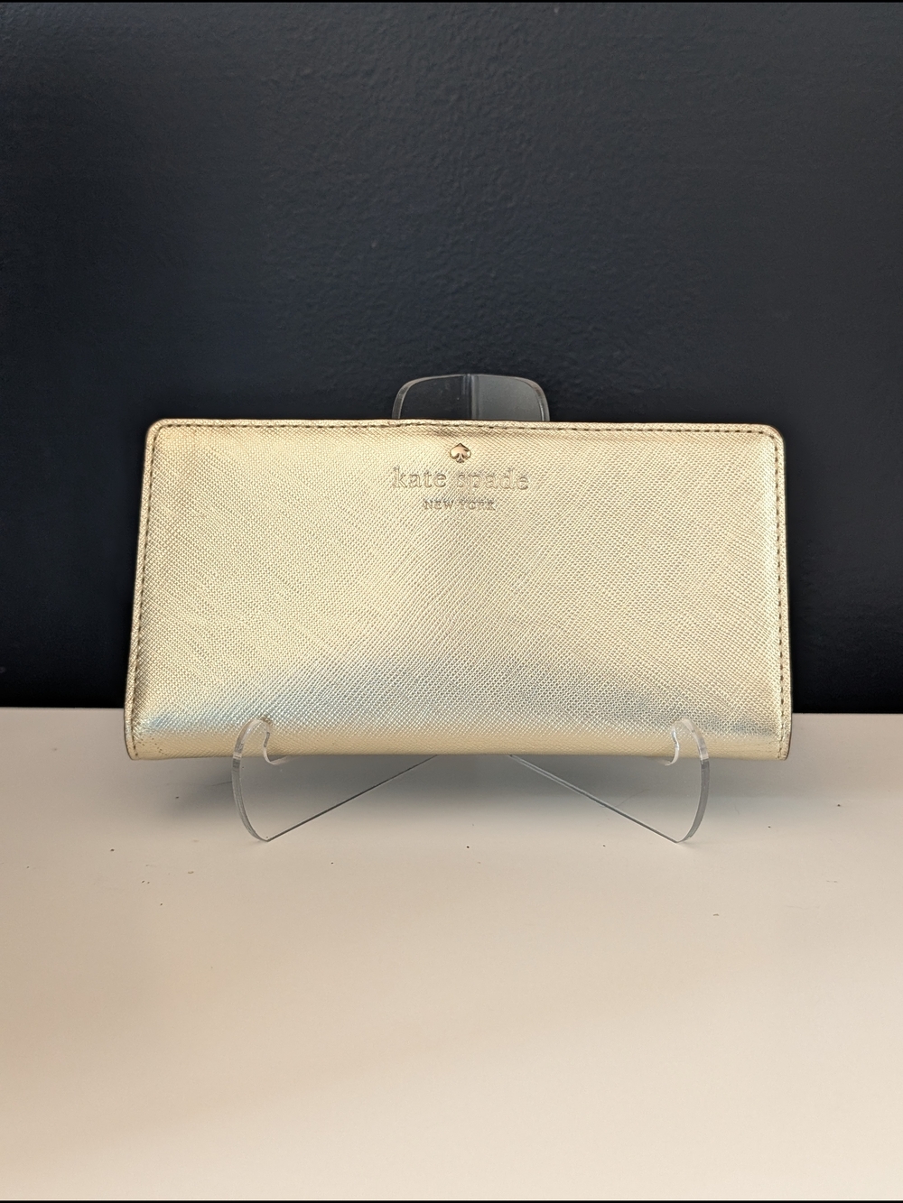 Kate Spade Metallic Gold Leather Bifold Long Wallet with Double Snaps